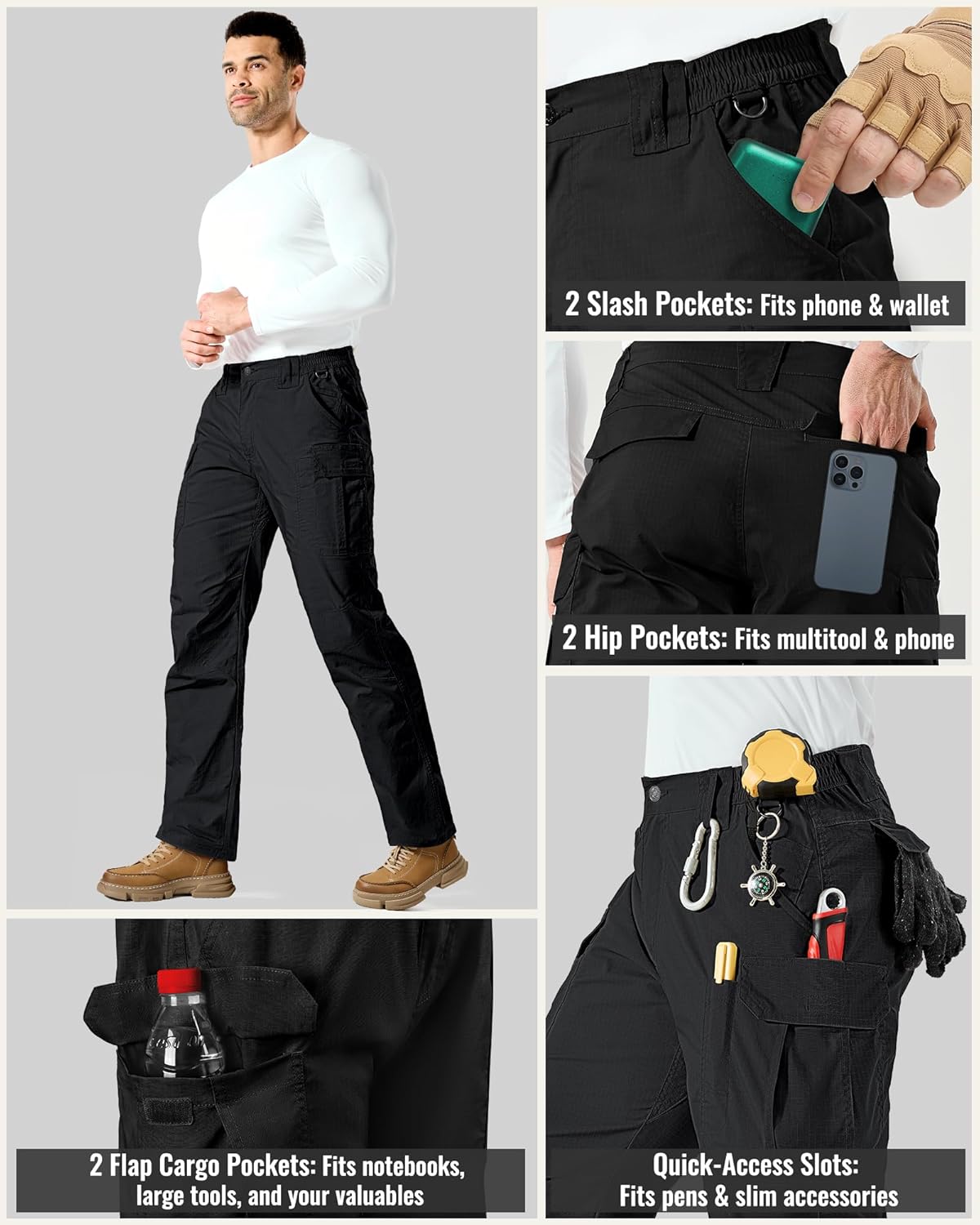 IGOLUMON Ripstop Tactical Work Pants for Men, Stretch Cargo Hiking Pants with 6 Utility Pockets, Reinforced Knees - Image 4