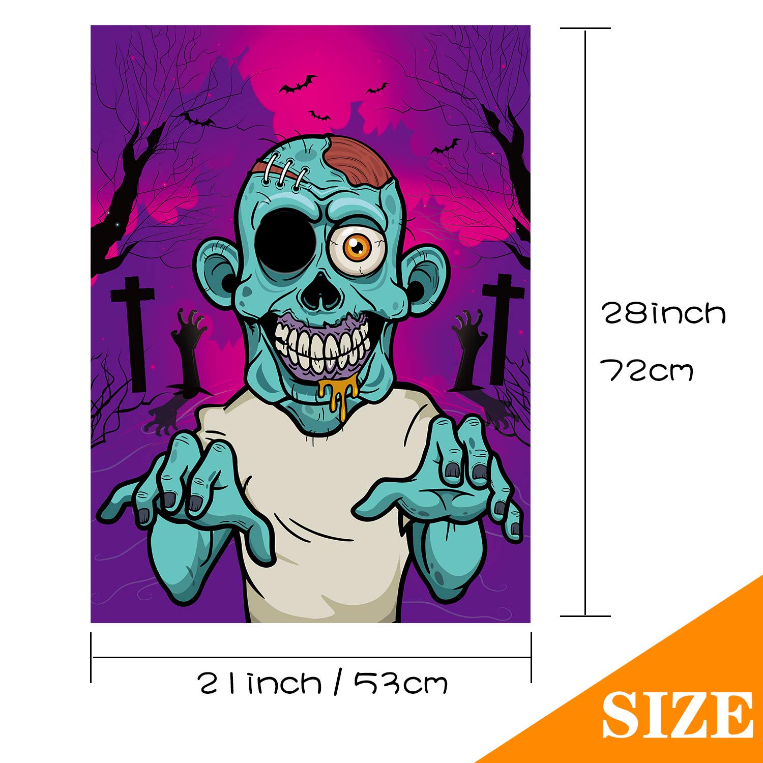 Gioco Halloween Pin The Eye On The Zombie FEPITO - Poster 72x54cm, 24 Adesivi Occhi, Per Feste E Decorazioni