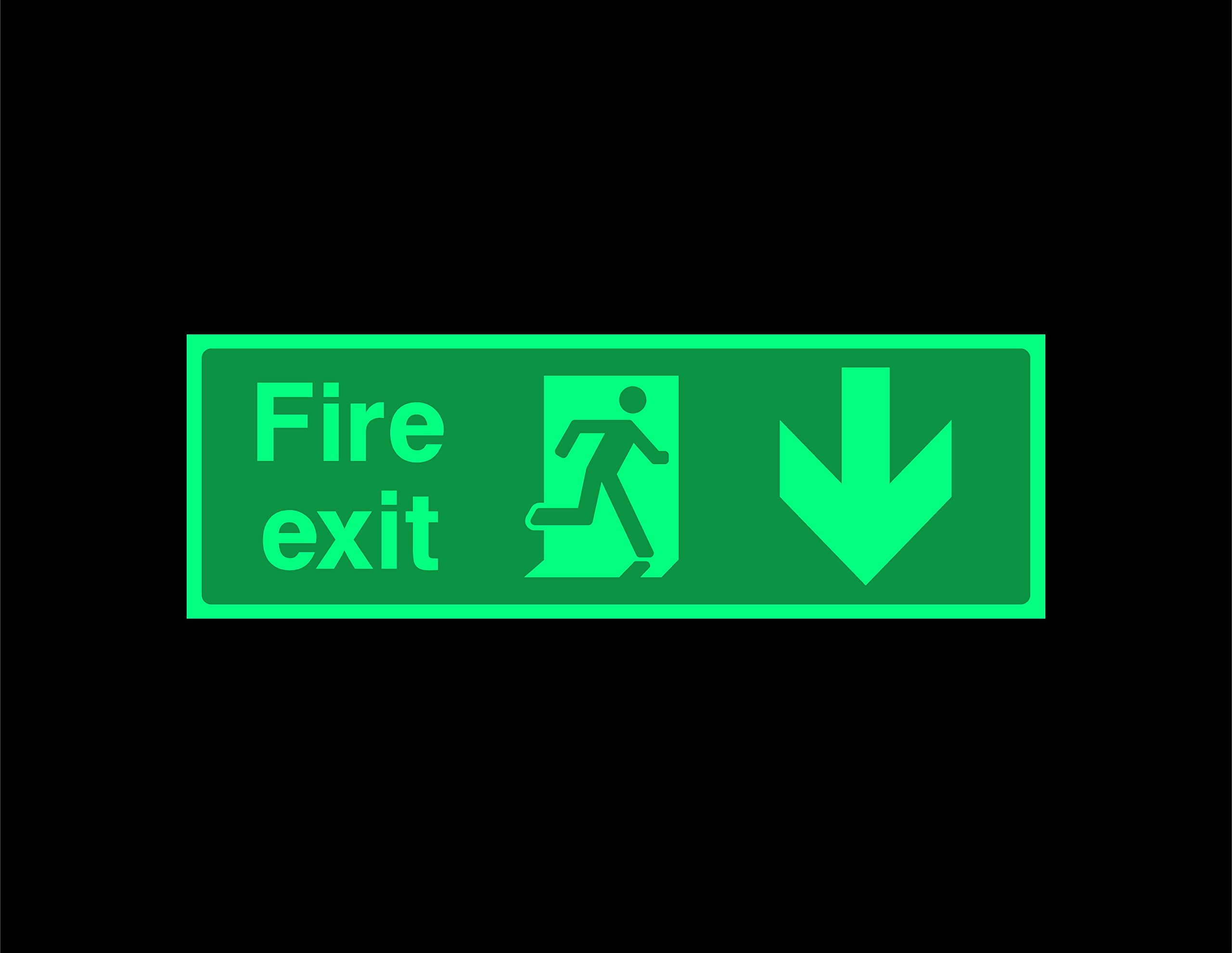 Fire exit Down Safety sign - 300mm x 100mm 1.2mm Photoluminescent rigid plastic with self adhesive backing