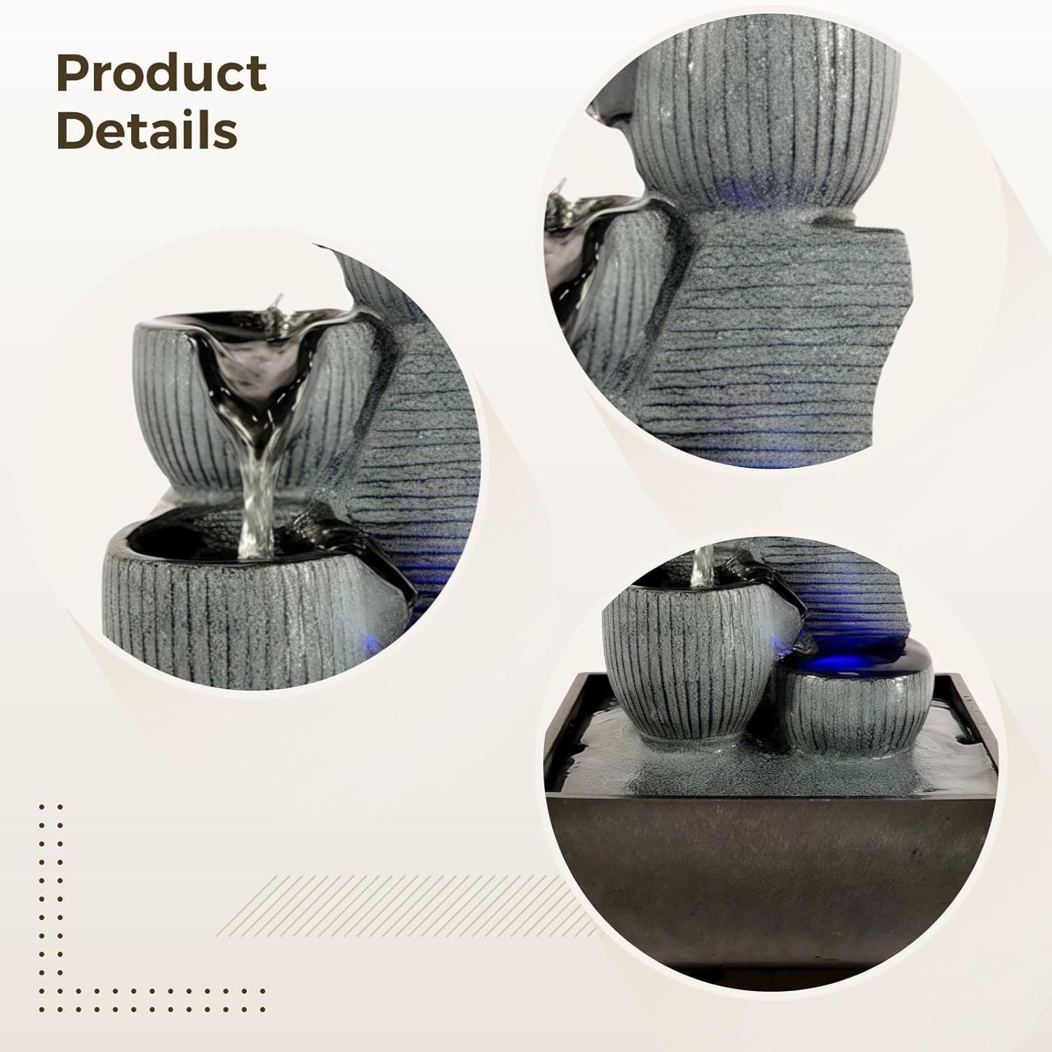 Tabletop Solar Fountain with Crystal Sphere, 5-Tier Rock Waterfall, Led Lighting for Relaxing Spaces