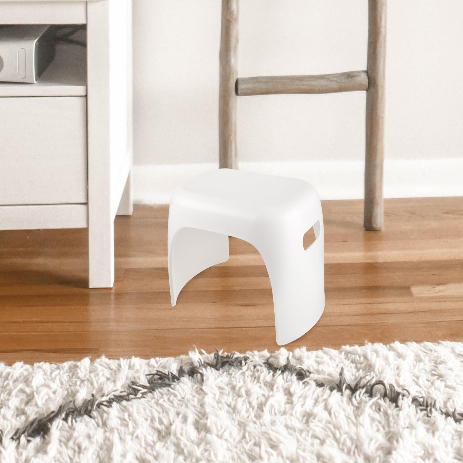Abaodam Taburete de Plástico, Pequeño, Ligero y Portátil, Blanco