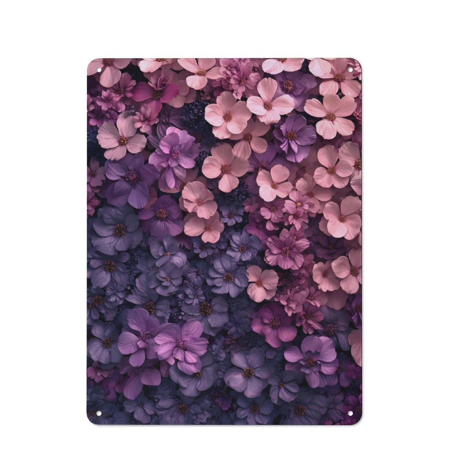 Junmoney Violet Flowers Cottage Style Metal Wall Decor 40X30cm, Tin Wall Plaque For Kitchen, Cottage, Porch Or Garden Room