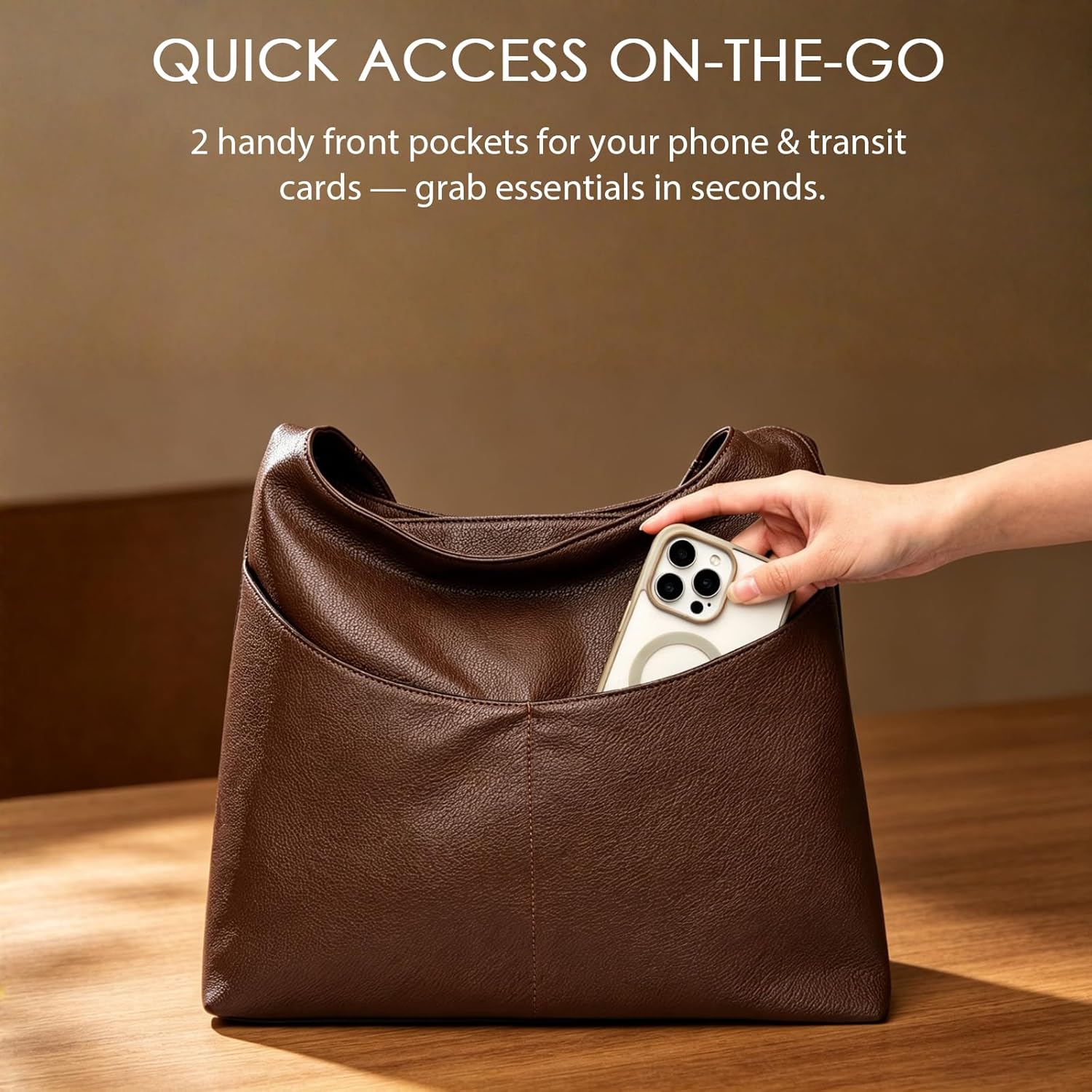 MYHOZEE Hobo Bags for Women: Large Slouchy Shoulder Bag Vegan Leather Adjustable Crossbody Tote Purse for Work Travel Daily | Soft Vegan Leather, Adjustable Strap, Zipper Closure, Front Pockets, Cross Body/Shoulder, Fits A4 15in laptop