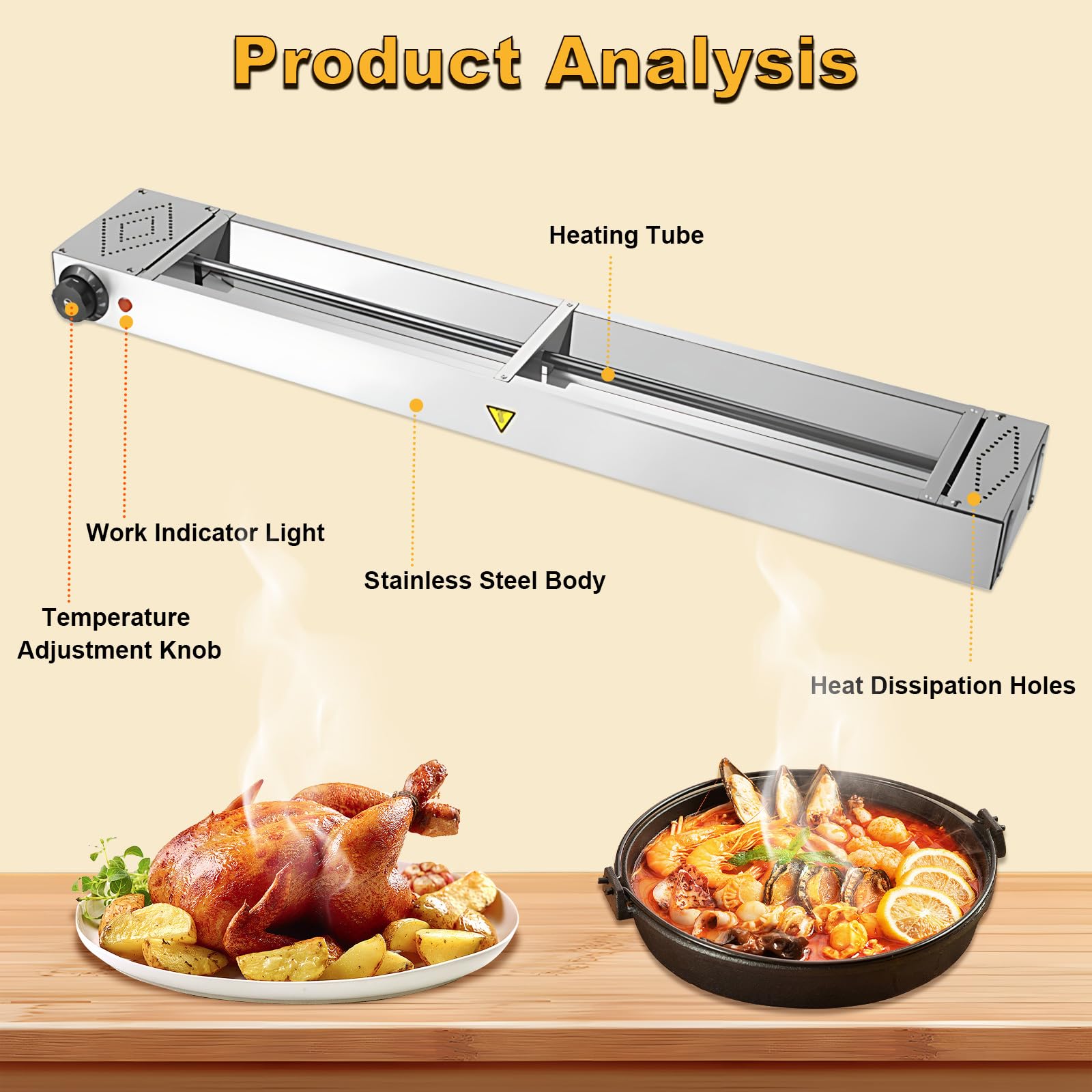 Lampade Riscaldanti Cucina, Commerciale Lampada Scaldavivande, Sospeso Lampada Riscaldante per Piatti, Lampada Riscaldante Cibo per Ristorante Buffet Hotel (150cm, 1pezzo)
