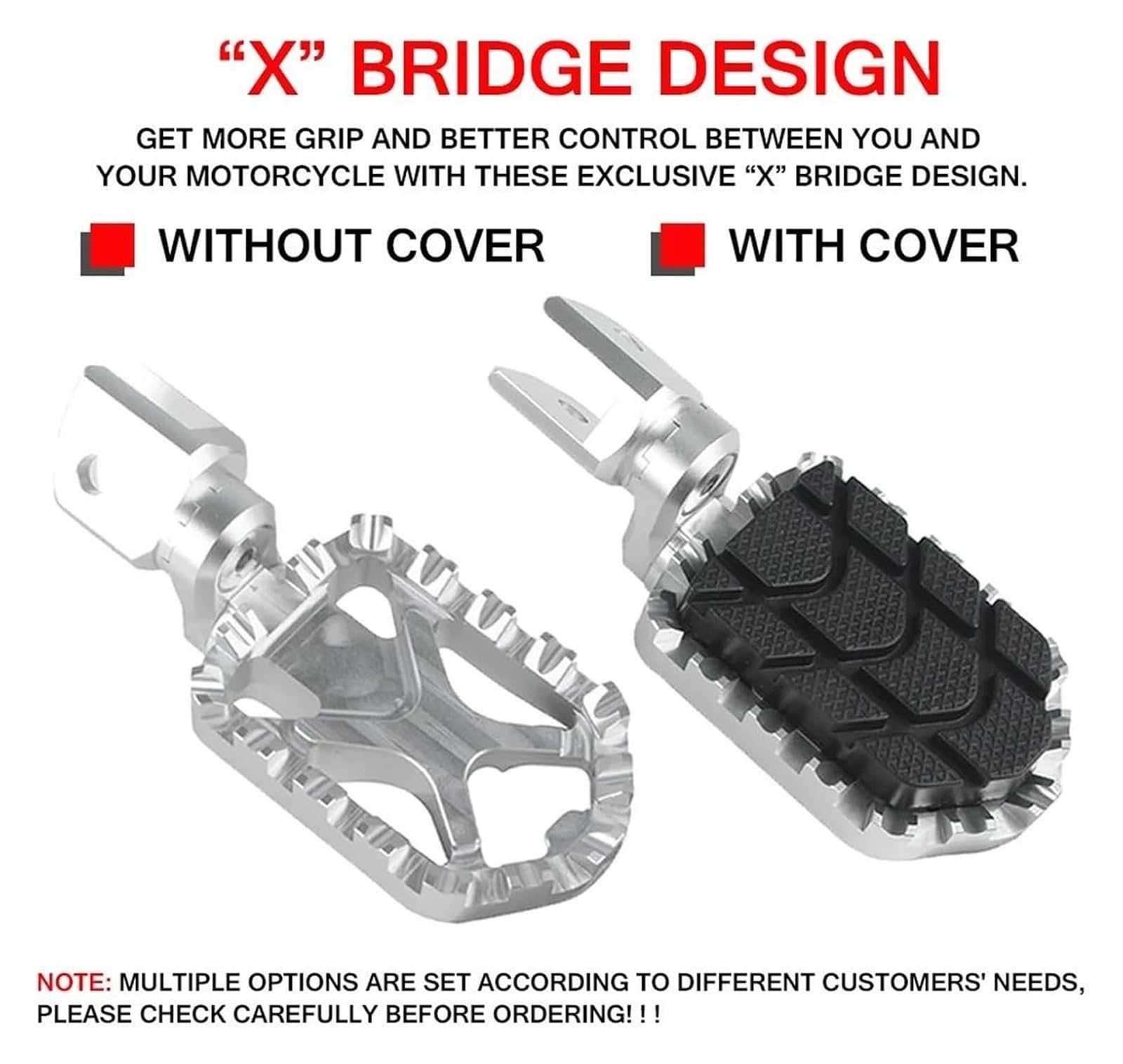 DS900X Aluminum Billet Motorcycle Footrests with Rubber Cover Pegs, 900DSX