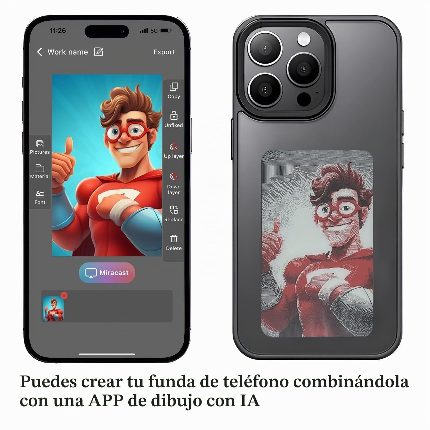 Funda de teléfono Inteligente con proyección Trasera de Fotos Personalizable, con Tinta electrónica, Muestra Fotos al Instante en la Cubierta Trasera de la Pantalla de Tinta. Personaliza tu teléfono