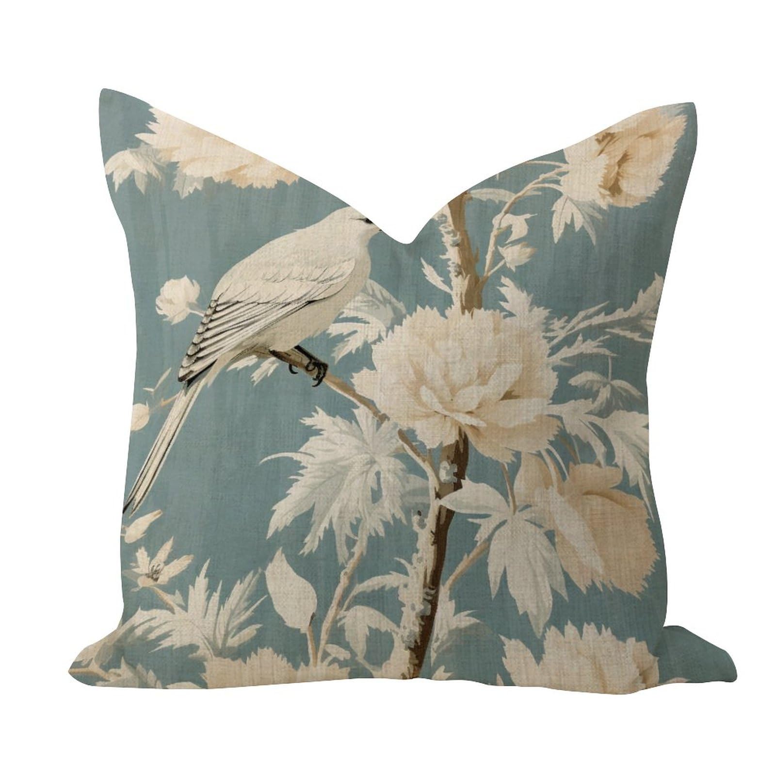 Country Throw Pillow Covers 18x18 Chenonceau Birds and Botanicals Aquamarine Decoration Breathable Throw Pillowcase Robin Hummingbird Cardinal' Linen Lumbar Pillow Cover for Office Holiday Indoors