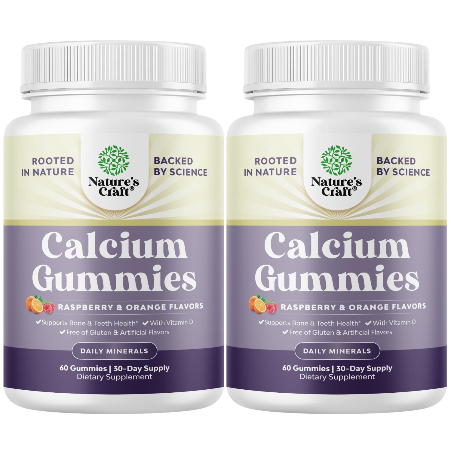Natures Craft High Absorption Calcium Gummies with Vitamin D3 - Delicious Calcium Gummies for Adults - Chewable and Vitamin D Supplement for Bone Health and Immune Support Gelatin-Free 60ct (2 Pack)