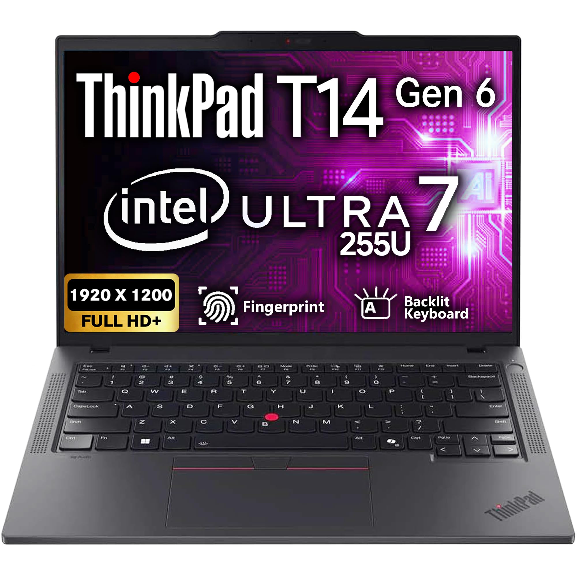 ThinkPad T14 Gen 6, 14" FHD+ Display, Intel Ultra 7 225U, 64GB DDR5 RAM, 1TB SSD PCIe, Fi…