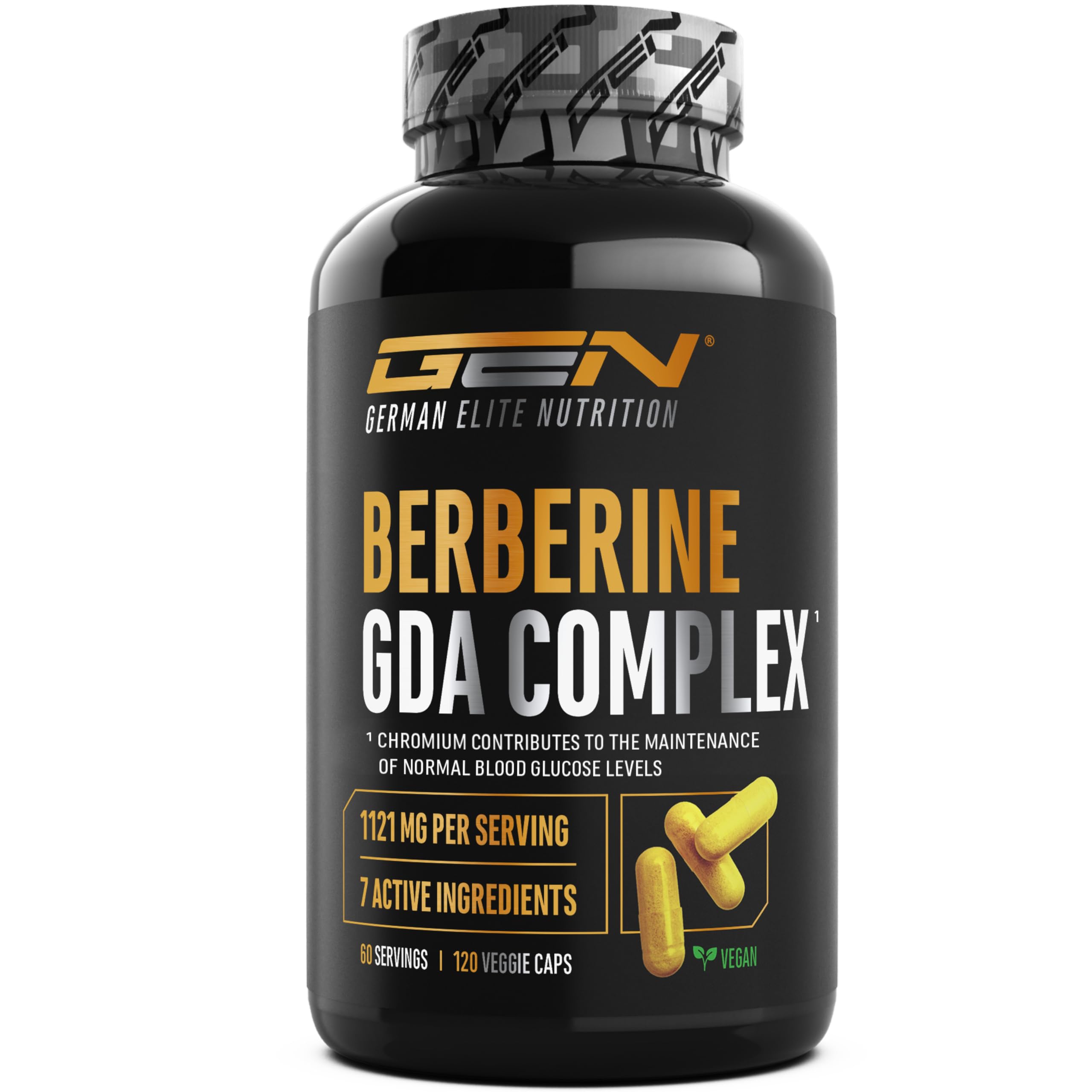 7 ingrédients actifs dont 500 mg de berbérine HCL et chrome en 120 capsules véga
