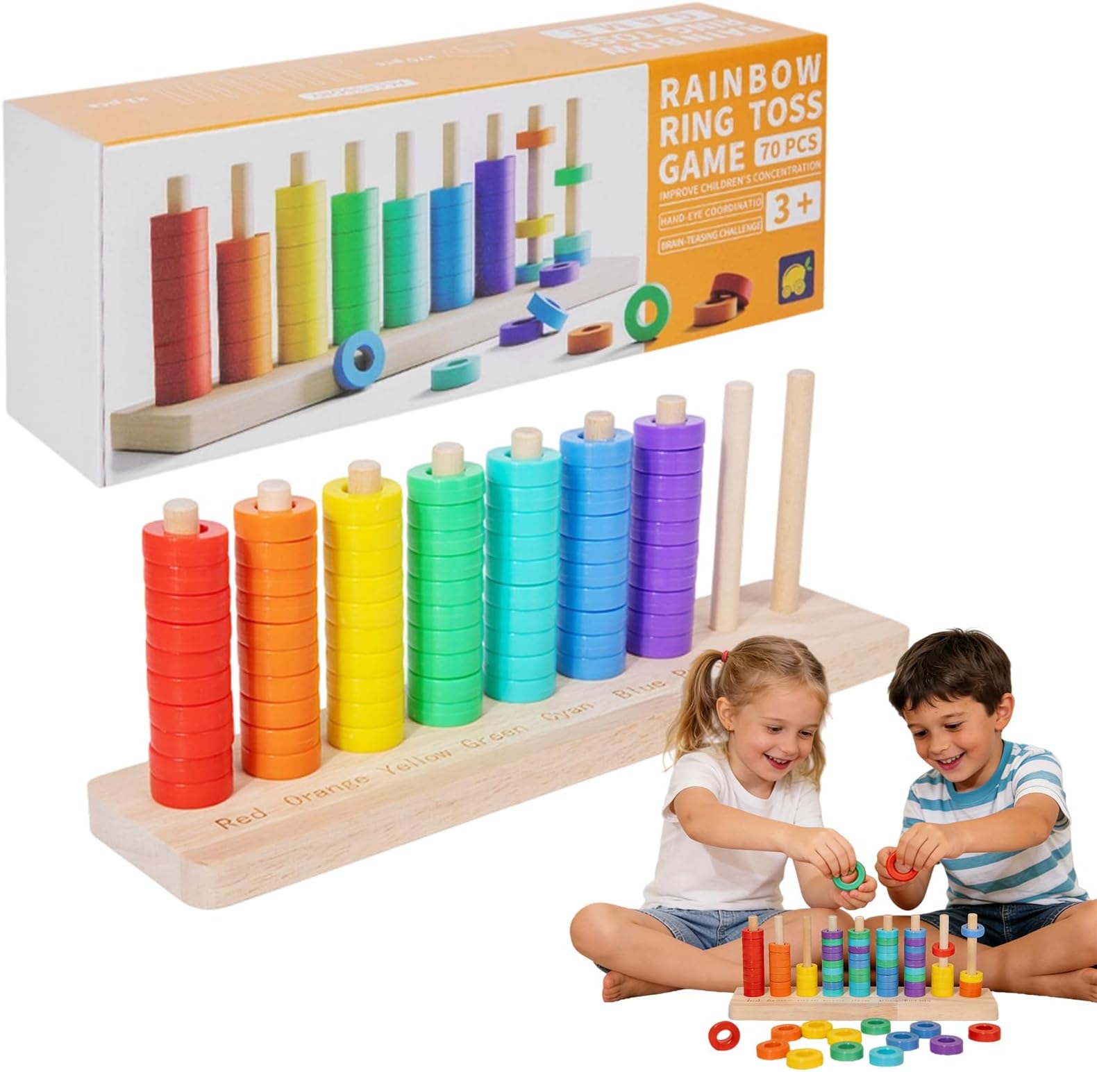 Colour Stack Challenge Game, Wooden Color Educational Games, Threading Beads Stacking Blocks Learning Set, Rainbow Ring Stacker Game, Fine Motor Skills Shape Sorter Sorting Learning Toys for Kids
