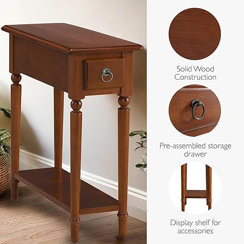 Miniatura 30 de Haven Ridge - Mesa auxiliar estrecha, mesa auxiliar de madera maciza con cajón y estante, color blanco granja, perfecta para salas de estar, blanco