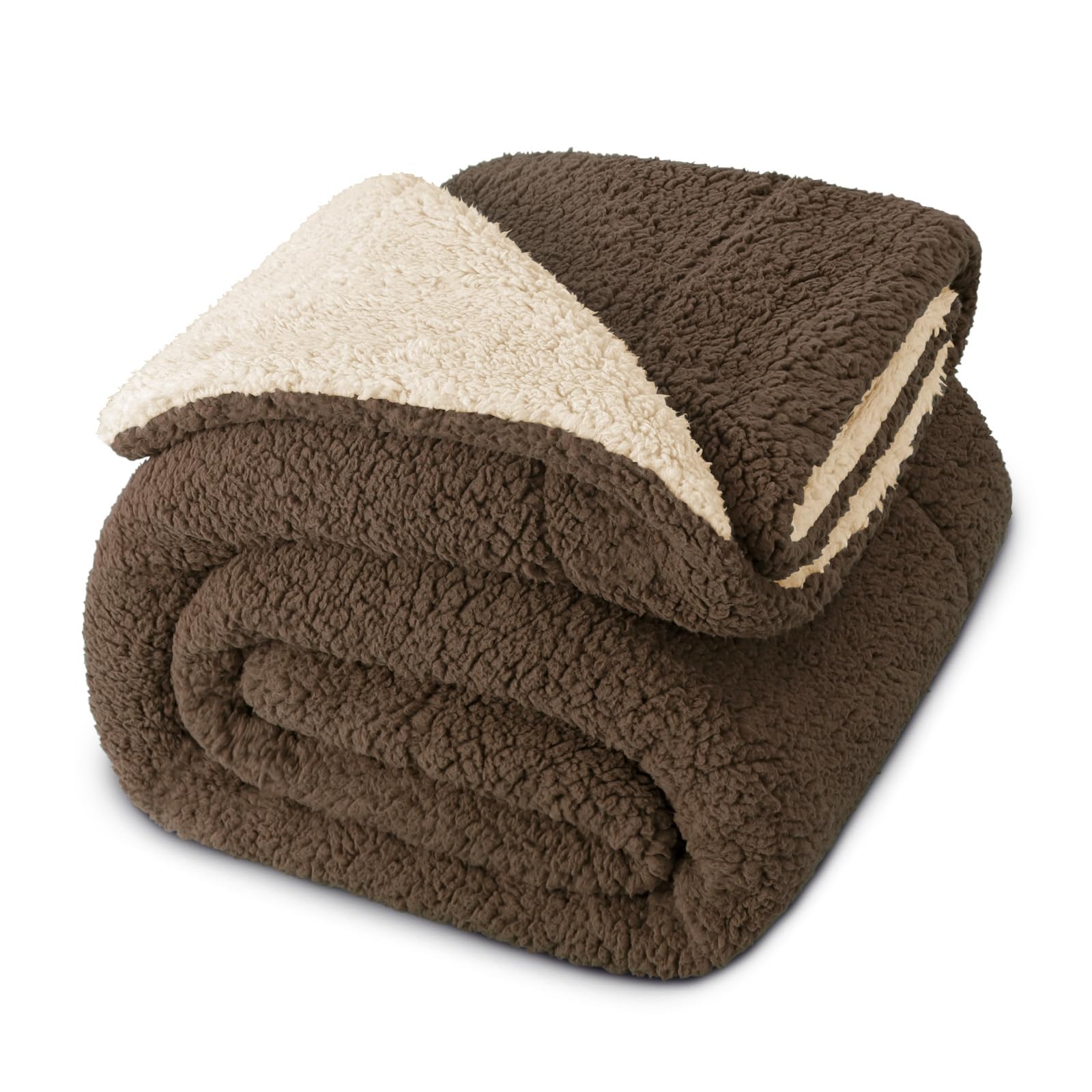 (similar to stock photo’ exclusivo mezcla twin size reversible sherpa fleece blanket, soft plush blanket for bed sofa, thick warm fluffy blankets for all season, 60x80 inches, brown/khaki