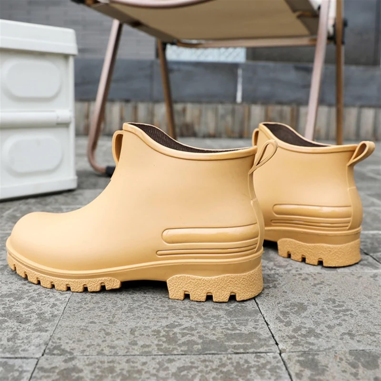 Stivali Pioggia Uomo Stivali da pioggia da uomo Stivali da lavoro in gomma impermeabili Scarpe comode da passeggio for uomo Stivali corti(Green-Fur,44)