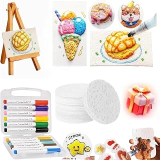 Magic Puffy Paint Kit, 3D Drawing Magic Canvas Sponge, Puffy Popcorn Drawing Texture Painting Kit, DIY Bubble Pens Kit for Painting,Art,Craft Supplies (Round)