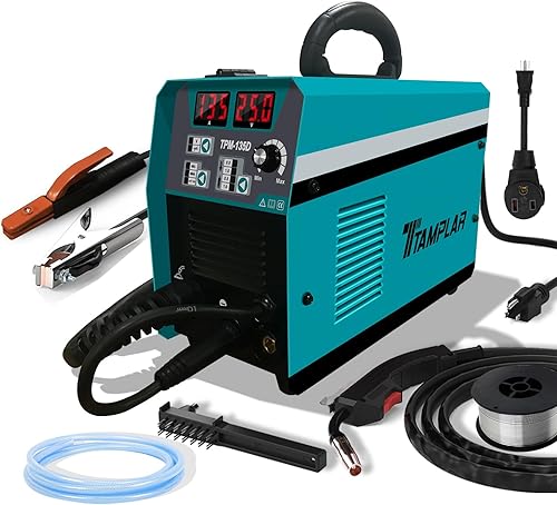 TTAMPLAR Soldador MIG - 135AMP 110V y 220V Voltaje Dual 4 en 1 Flux MIGalambre sólidoStick ARCLift TIG Gassoldadura sin gas, IGBT Inverter Soldadora