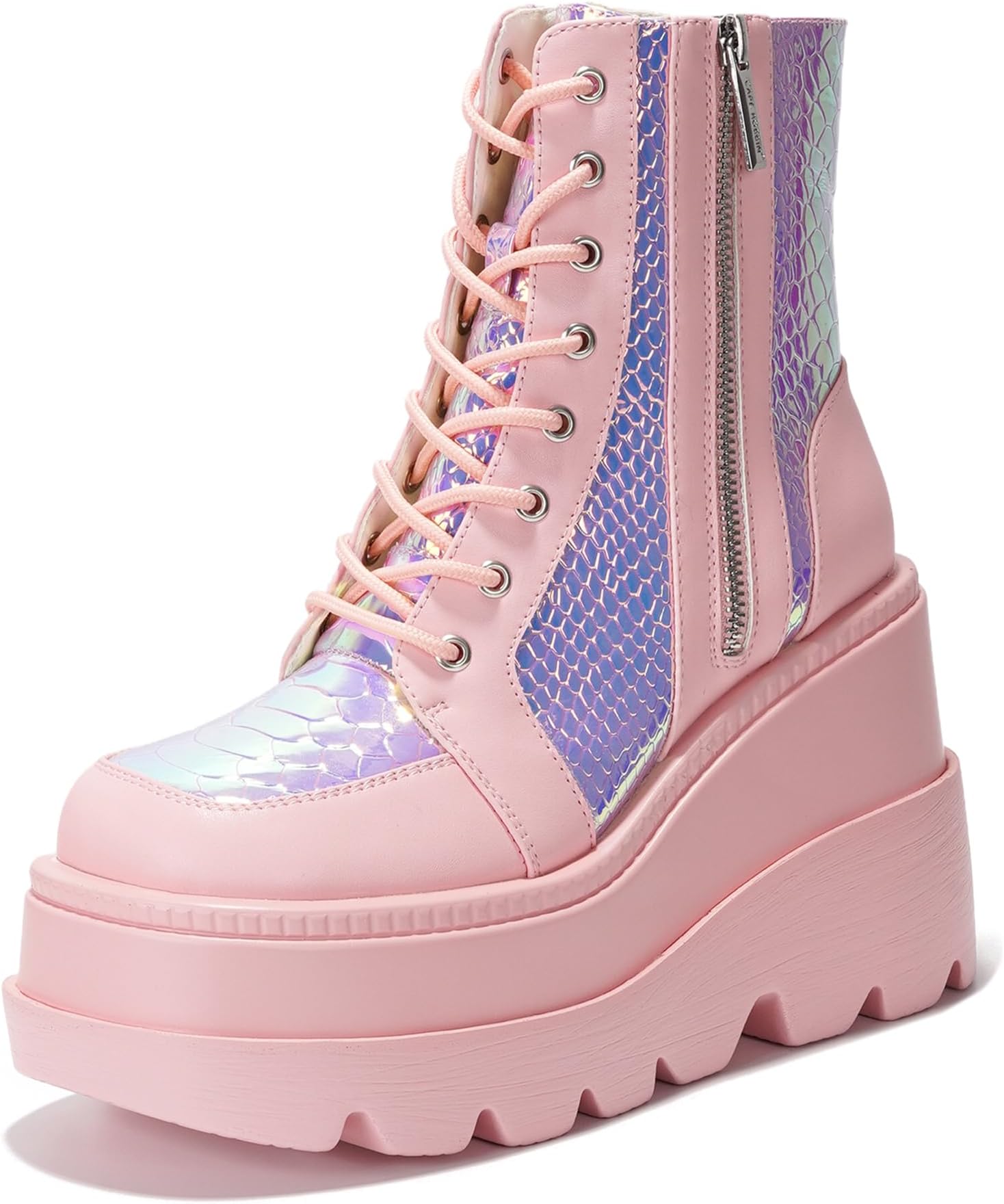 Radio Women's Holographic Platform Ankle Boots, Chunky Block Heel (Radio)