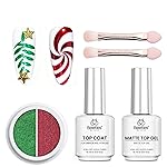 Beetles Christmas Gel Top Coat for Chrome Nail Powder, 15ml Chrome Top Coat,15ml Matte Top Coat with Red Green Mirror Chrome Powder Shiny Gloss No Wipe Long Lasting Soak Off Nail Lamp for Nails Art