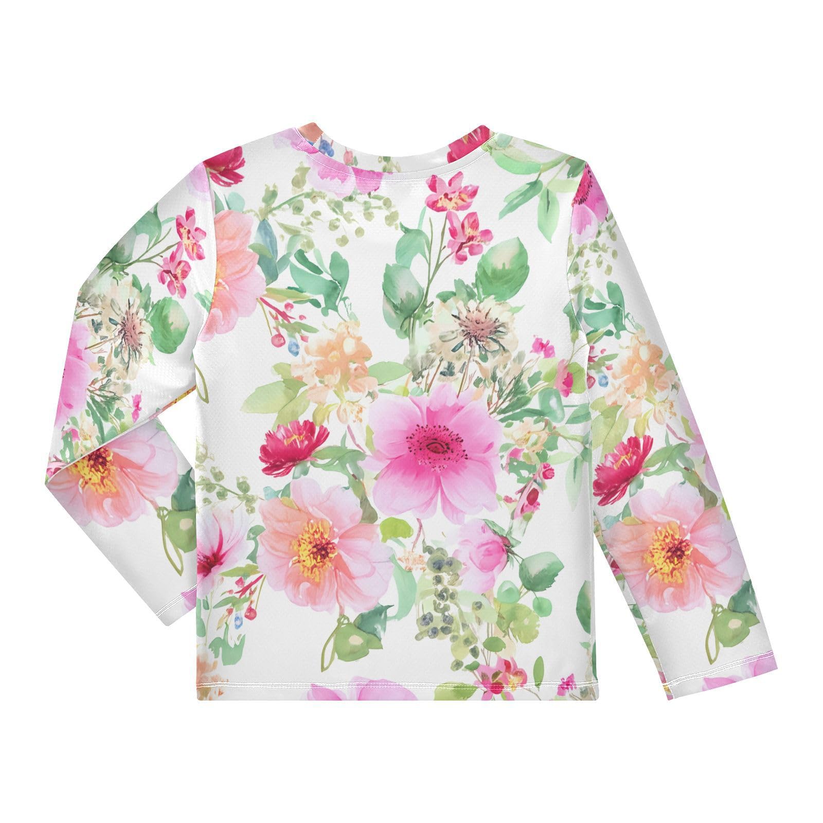 Floral Peony Blossom White Boy's Rash Guard Swim Shirt Long Sleeve Sun Shirt for Swimming Pool Beach UPF50+ 3T