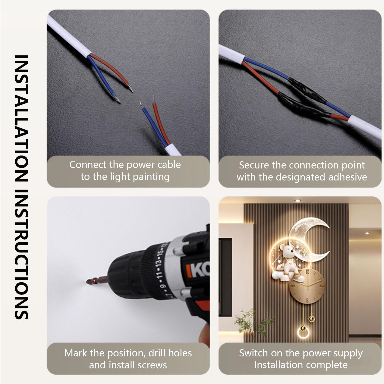Reloj de pared 3D para salón, luz LED, reloj de precisión con mando a distancia, decoración creativa de pared para pasillos y oficinas, 55 x 106 cm