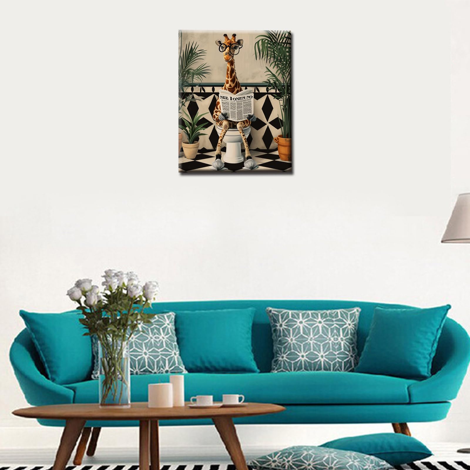 Tucocoo Dipingi per Numeri, Design: Carina Giraffa sul Wc, con Pennelli e Pigmenti Acrilici su Tela, Pittura per Adulti, Animali Divertenti, Immagine Nordica per Bagno per Decorazione della Casa