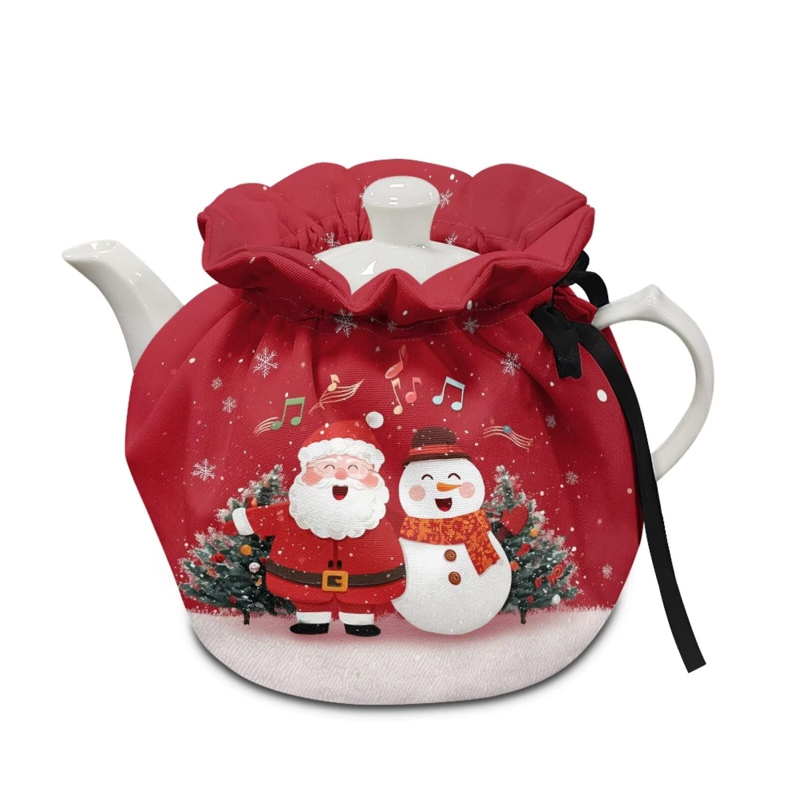 Xoenoiee Christmas Santa Snowman Music Notes Pattern Tea Cozy Tea Cosy for Teapots Keep Warm Teapot Cover Insulated Kettle Cover for Home Kitchen Table Decor