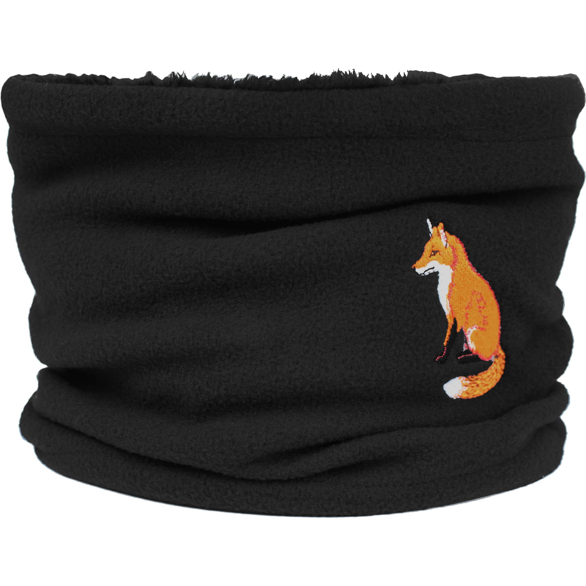 TeddyTs Women's Embroidered Fox Fleece Snood Scarf (Black)