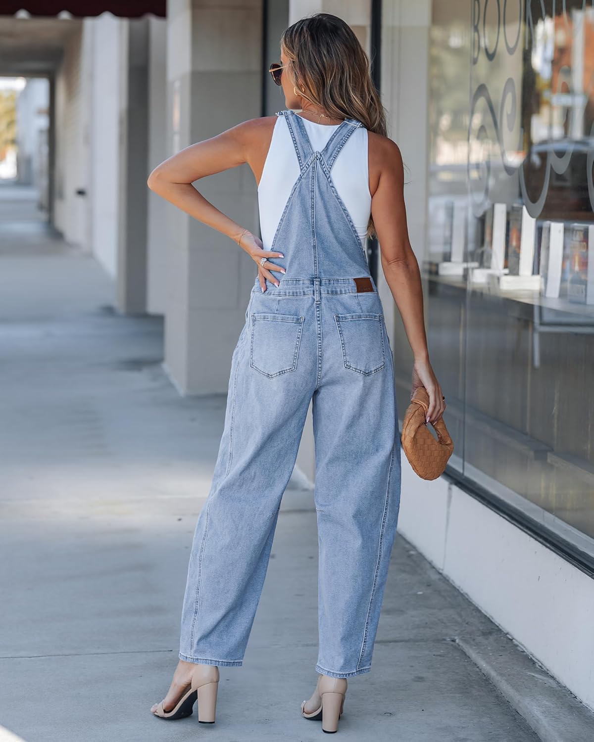 luvamia Denim Overalls for Women Barrel Leg Baggy Loose Fit Bib Stretchy Jean Jumpsuit Adjustable Strap Casual Overall - Image 2