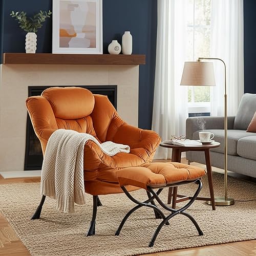 Miniatura 27 de Welnow Silla Lazy con otomana, moderna silla de descanso con reposabrazos y un bolsillo lateral, sillón para sofá de ocio, sillón de lectura