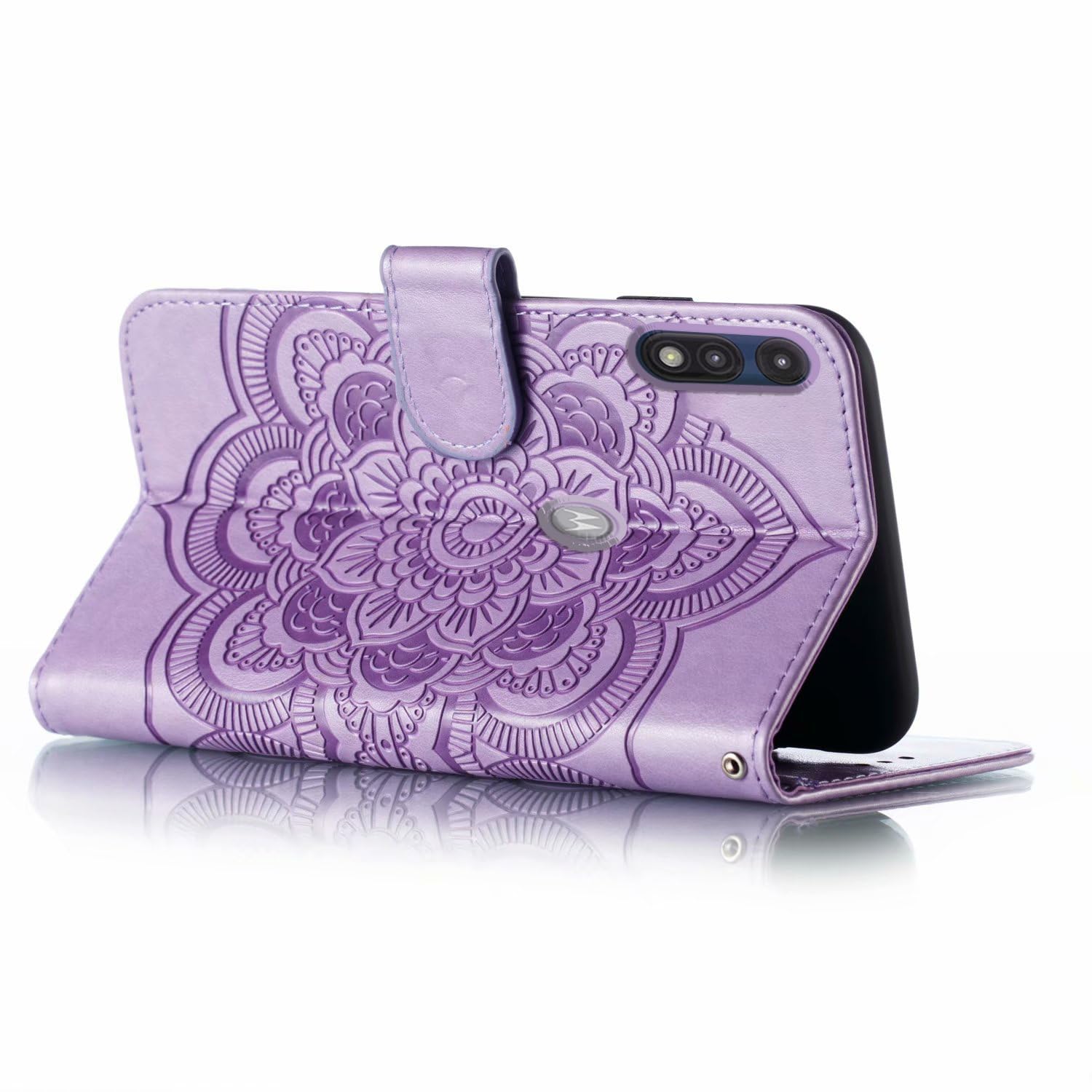 Funda tipo cartera para Motorola Moto E (2020) con tarjetero, función atril, magnética, de piel suave, para Moto E 2020 (morado)