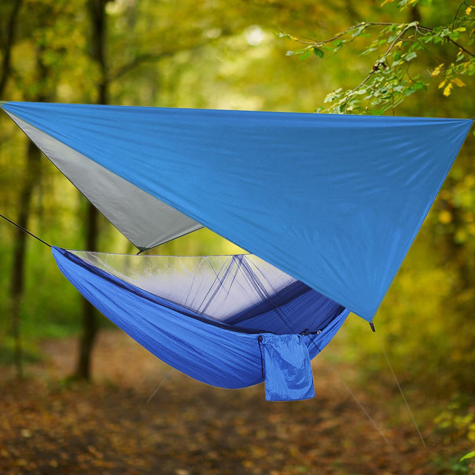 Cocoarm Amaca Amaca Portatile con Tessuto in Nylon e Zanzariera in Poliestere Carico da 300 Kg Tettuccio Antipioggia con Doppia Cerniera per Campeggio Viaggi Cortile Giardino Adulti (Cielo blu con