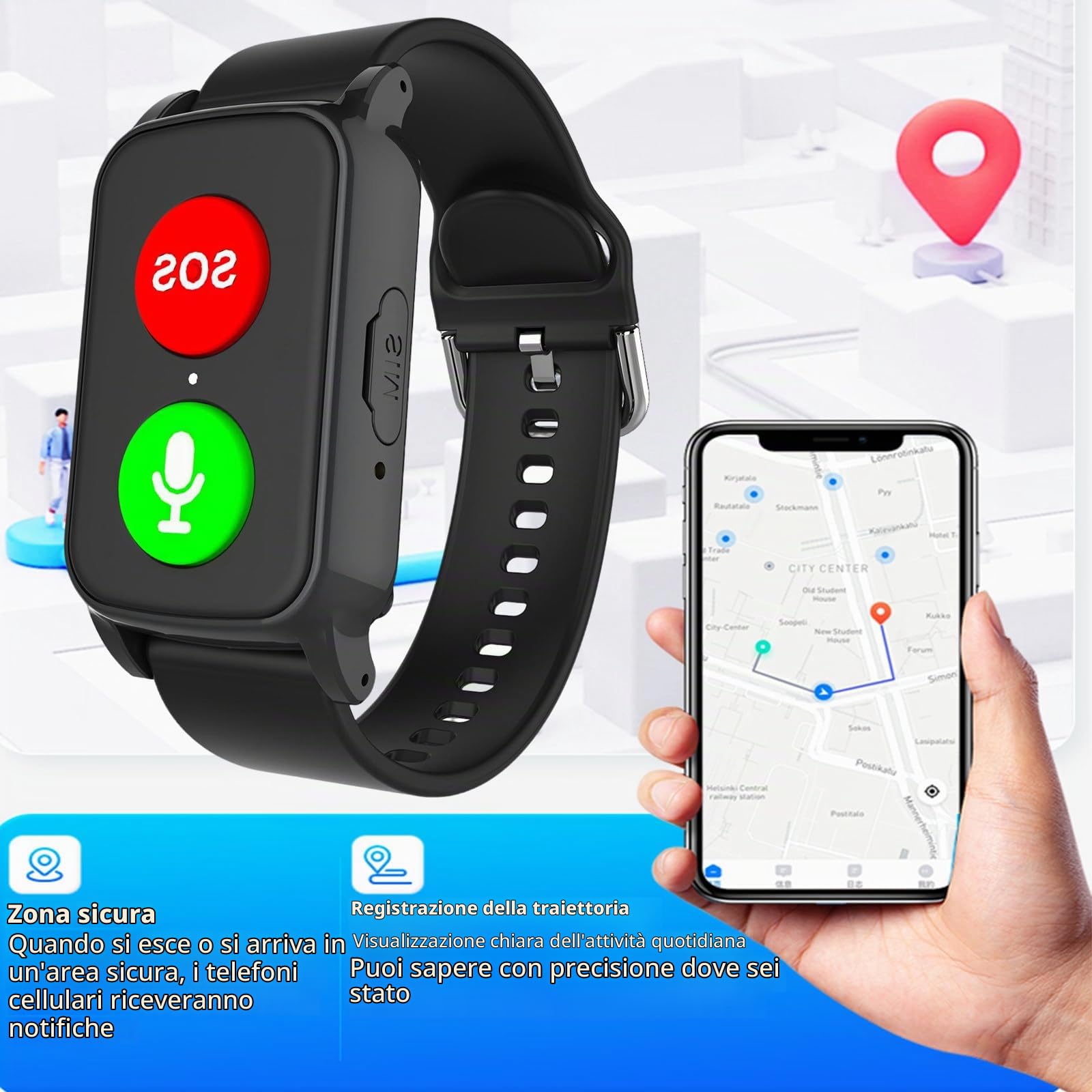 Smartwatch Allarme Personale per Anziani Orologio Anticaduta Rilevamento Cadute Localizzazione GPS 4G wifi chiamate Notifica Di Caduta per Smartphone Black