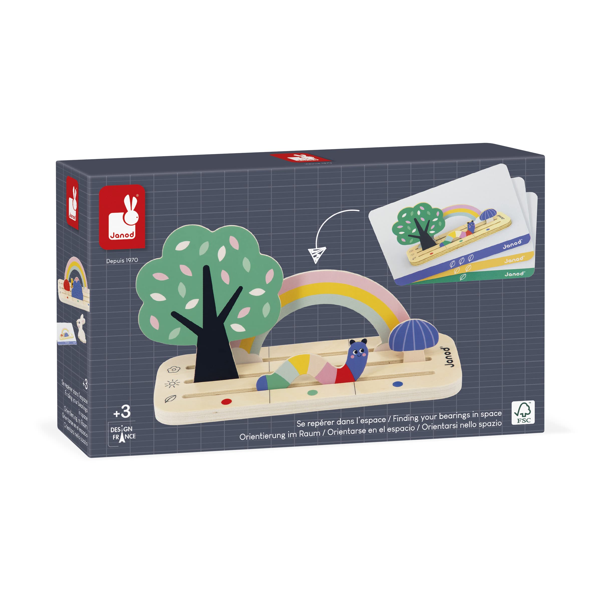 JanodPédagogie Range-Finding Your Bearings in Space-The Garden-9 FSC Wood Accessories + 12 Cards-Children’s Educational Toy-36 Months +, J05077, Multicolor