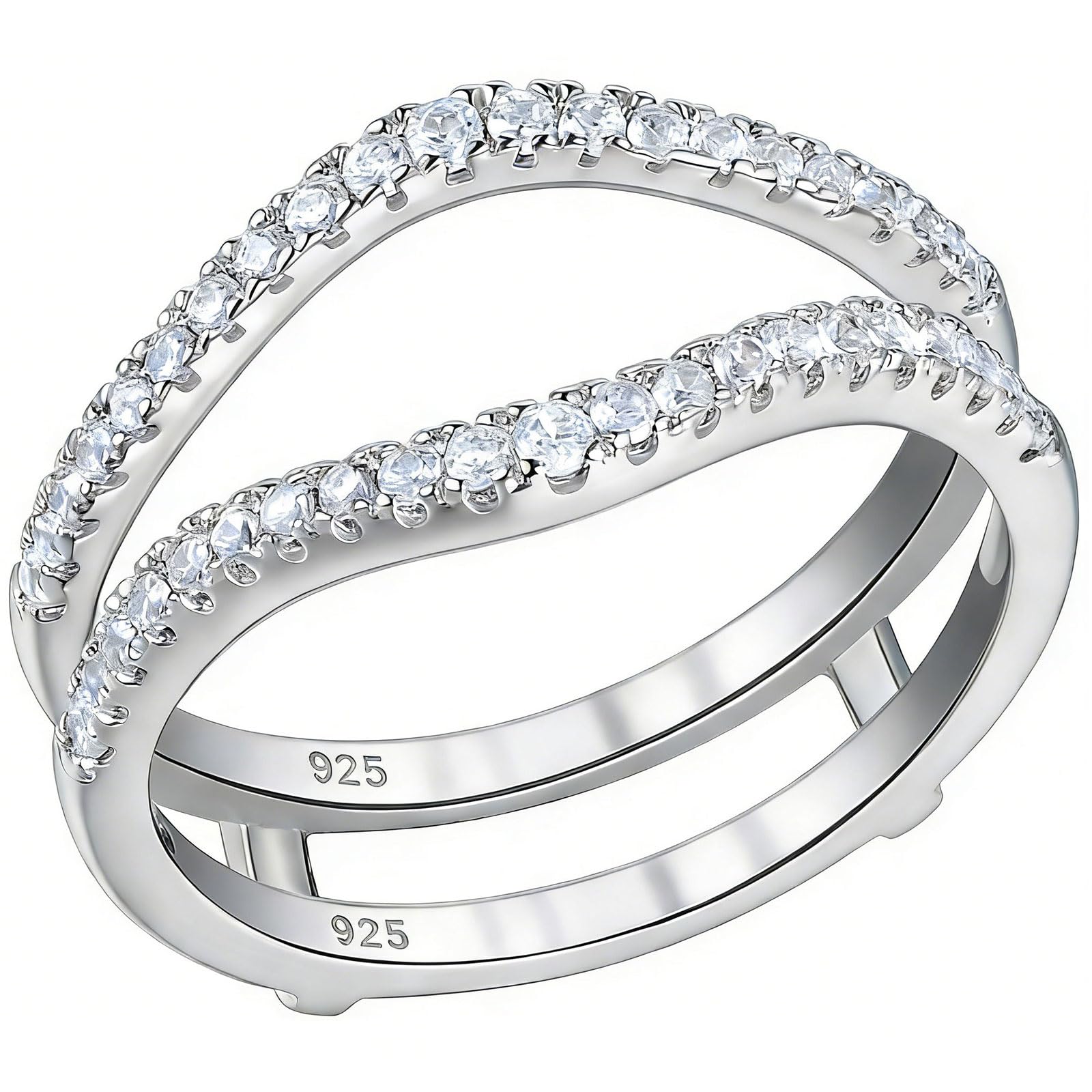 Newshe Jewellery Cubic Zirconia Curved Wedding Bands for Women Ring Enhancer Guard for Engagement Rings 925 Sterling Silver Size 4-13