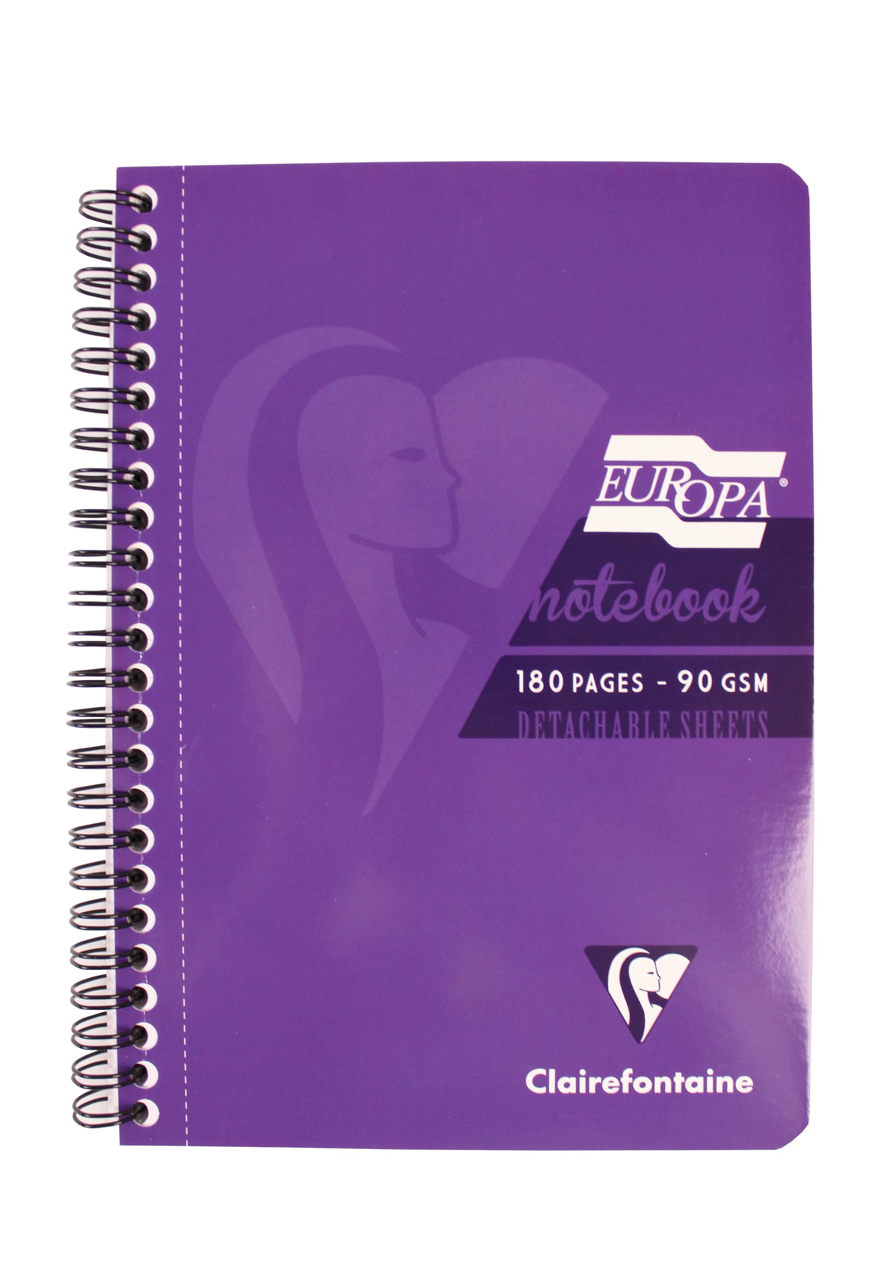 Clairefontaine 5813Z Europa Glossy Purple Spiral Notebook - A5 14,8x21 cm - 180 Lined Detachable Pages with Margin - 90 g White Paper - Varnished Card Cover