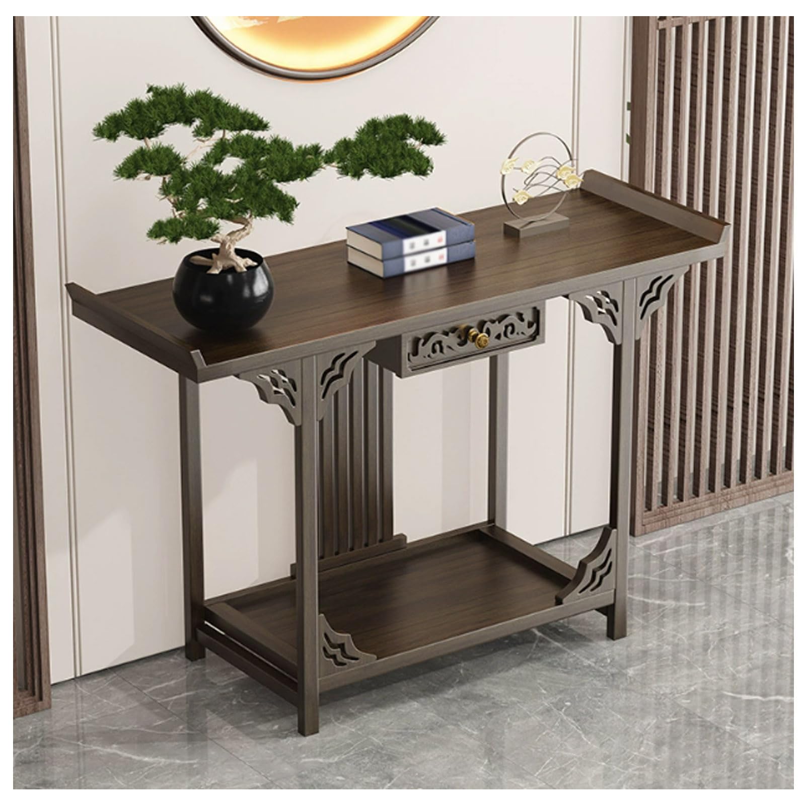 Table d'autel bouddhiste en bambou style chinois 80x29x82 cm
