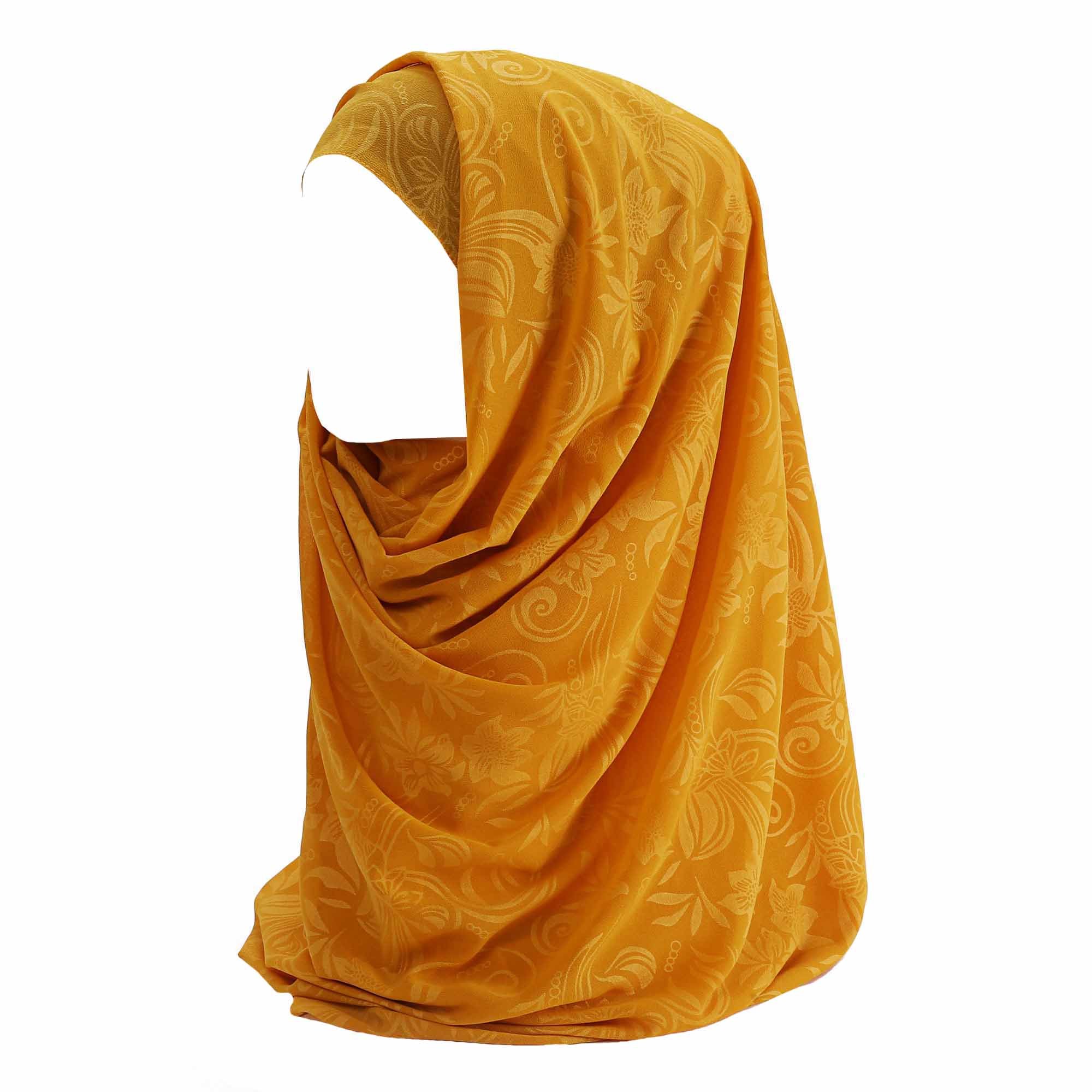 Lina & Lily Floral Print Chiffon Muslim Hijab Scarf (Gold)