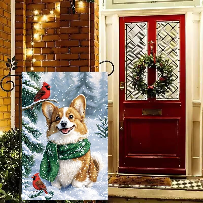Winter Corgi Dog Garden Flag 12x18 Double Sided, Small Burlap Seasonal Snow Garden Flag Winter Christmas Outdoor Yard Decorations Porch Lawn Flags for Outside - Image 6