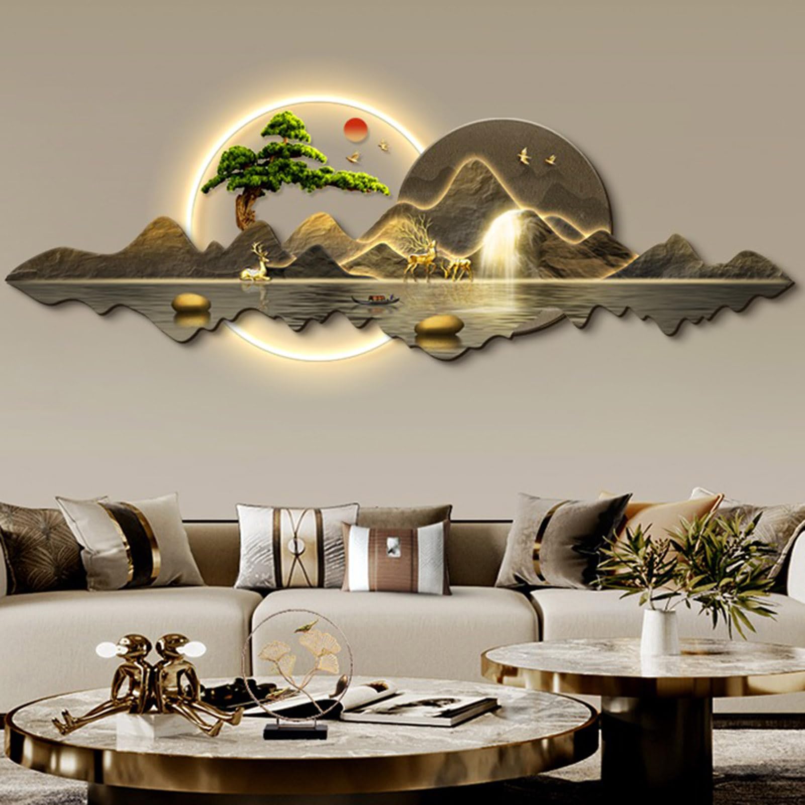 Amazon.co.jp: 大型 3D レリーフ アート モダン 壁装飾 壁彫刻 LED