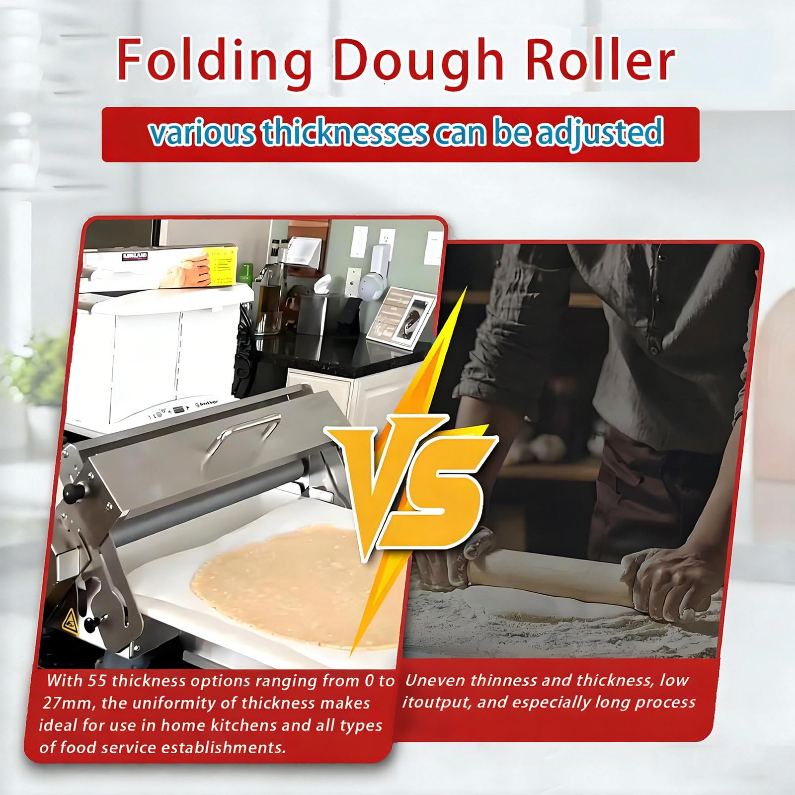 Máquina para Laminar Masa Plegable | Prensadora Manual para Masa de Hojaldre, Croissants y Pasteles | Ajuste de Grosor para Pasta y Pizza | Equipo de Panadería para Mostrador 90×40cm