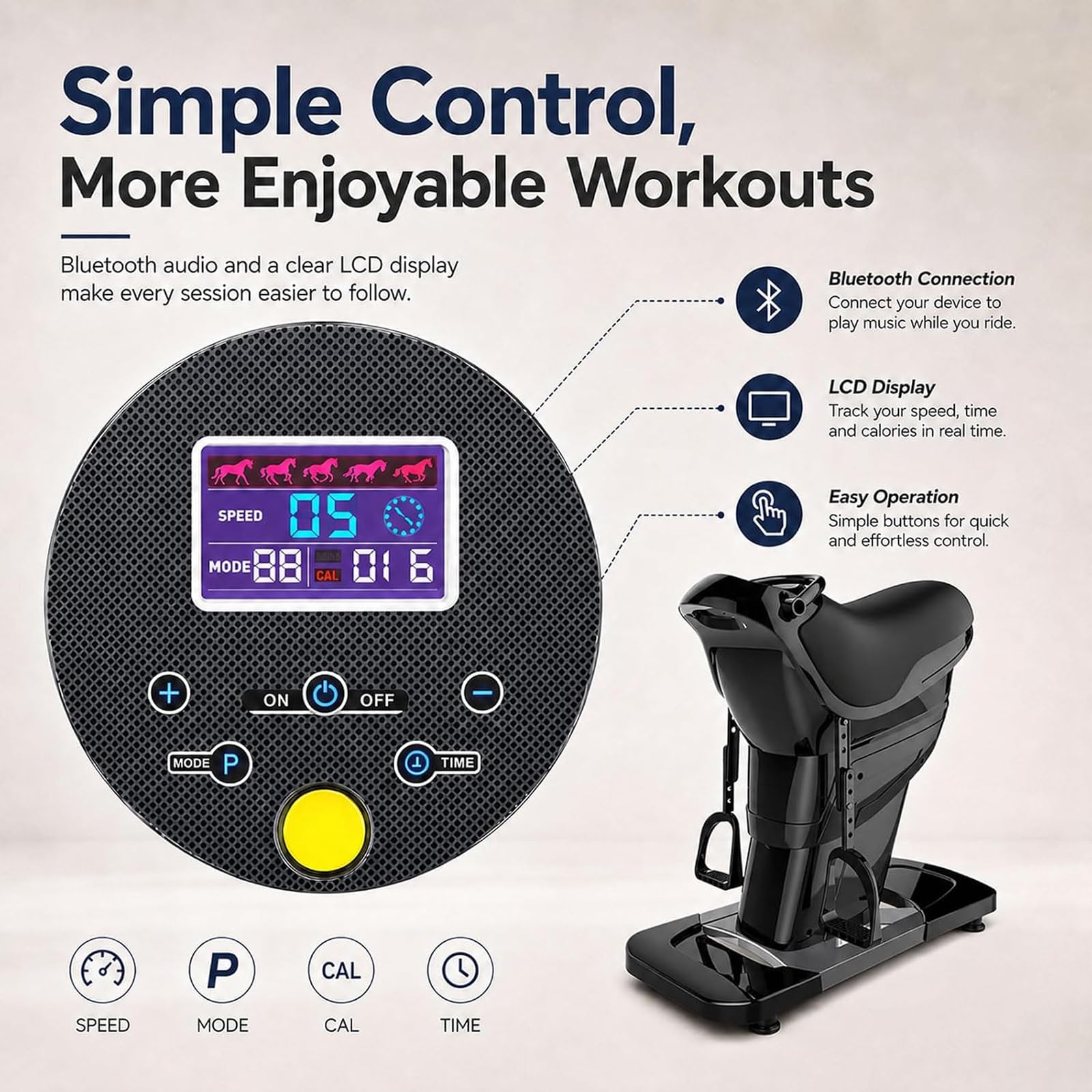 Máquina De Equitación Eléctrica, 200 W, Simulador De Equitación 3D para Interiores, Capacidad De 150 Kg, con Función Bluetooth, 20 Velocidades, Monitor De Calorías, Equipo De Fitness.