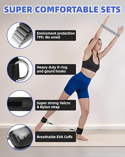 Miniatura 4 de Juego de Bandas de Resistencia – Banda de Resistencia y Bandas de Ejercicio Ajustables para Tobillos con Puños Excelente Equipo para Entrenamiento