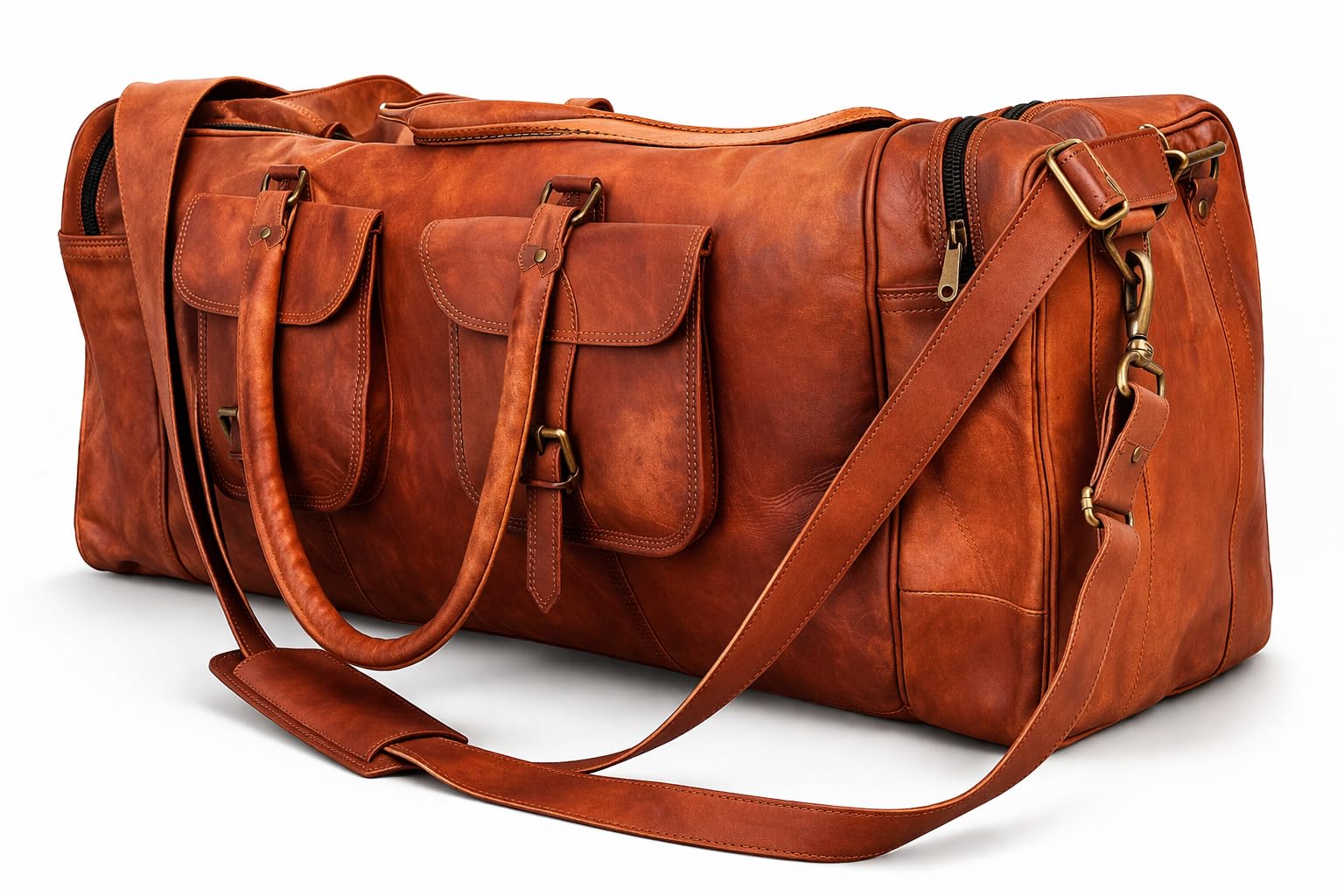 Handgefertigte große Leder-Reisetasche für Herren - Übernachtung, Wochenende, Fitnessstudio, Wandern, Vintage, Größe XL, braun, 76 cm