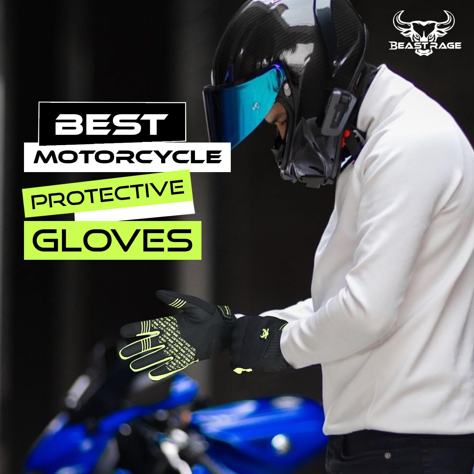 BEAST RAGE Guanti da moto estivi touchscreen traspiranti leggeri con protezioni dita presa antiscivolo