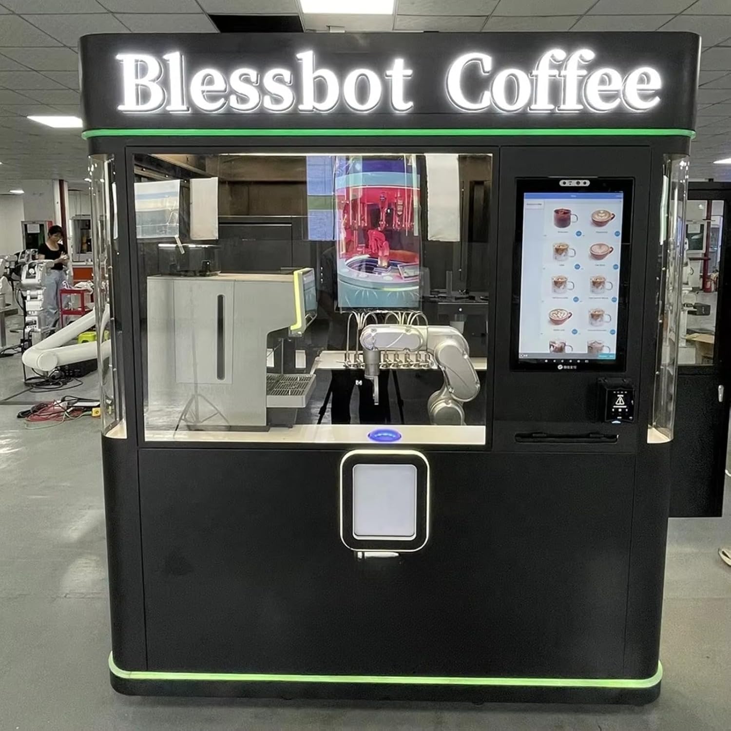 Freshly Ground Coffee Robot Vending Machine, Automatic Espresso Coffee Maker with Cloud Based Operation Management and Sales Data Analytics for Smart Retail