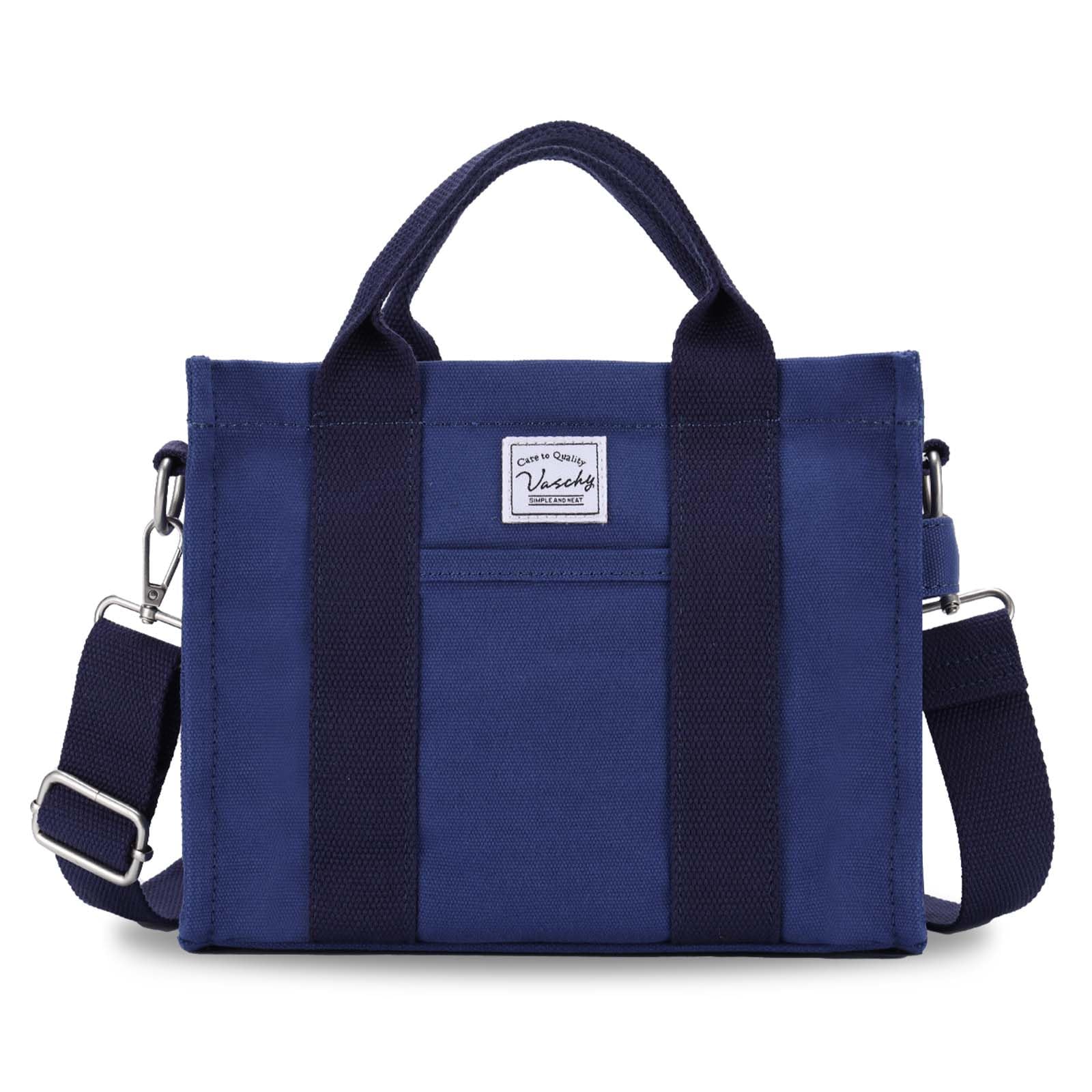 VASCHY Canvas Tote bag, Casual Reusable Work Totes for Women Teachers with Zippers Pockets Crossbody Shoulder Bag Purse