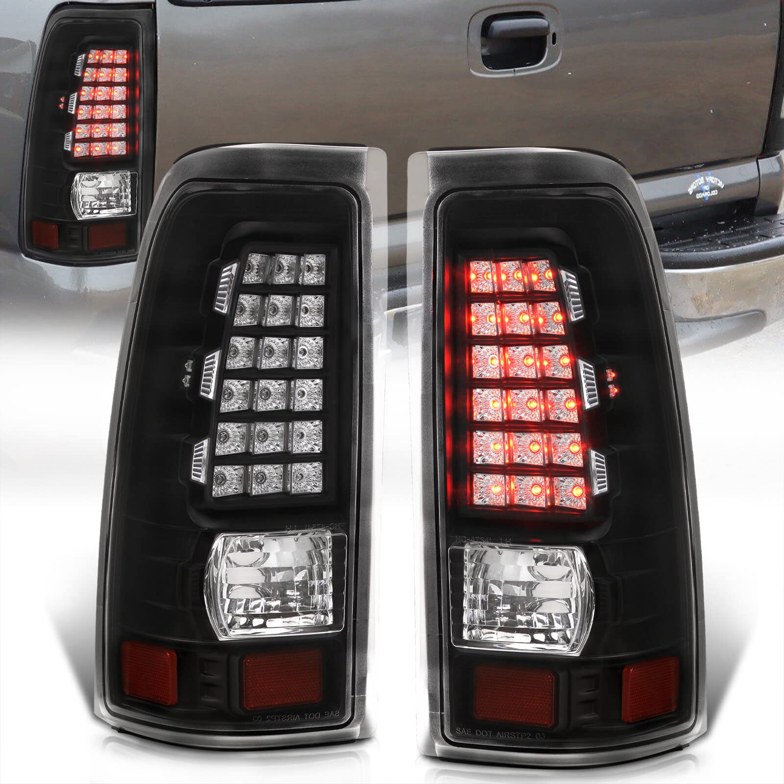 AJP DistributorsNew Generation LED Tail Lights Lamps For Silverado Sierra 1500 1999 2000 2001 2002 2003 2004 2005 2006 2007 99 00 01 02 03 04 05 06 07 Black TL-CH95030BK-AMA-L1_1