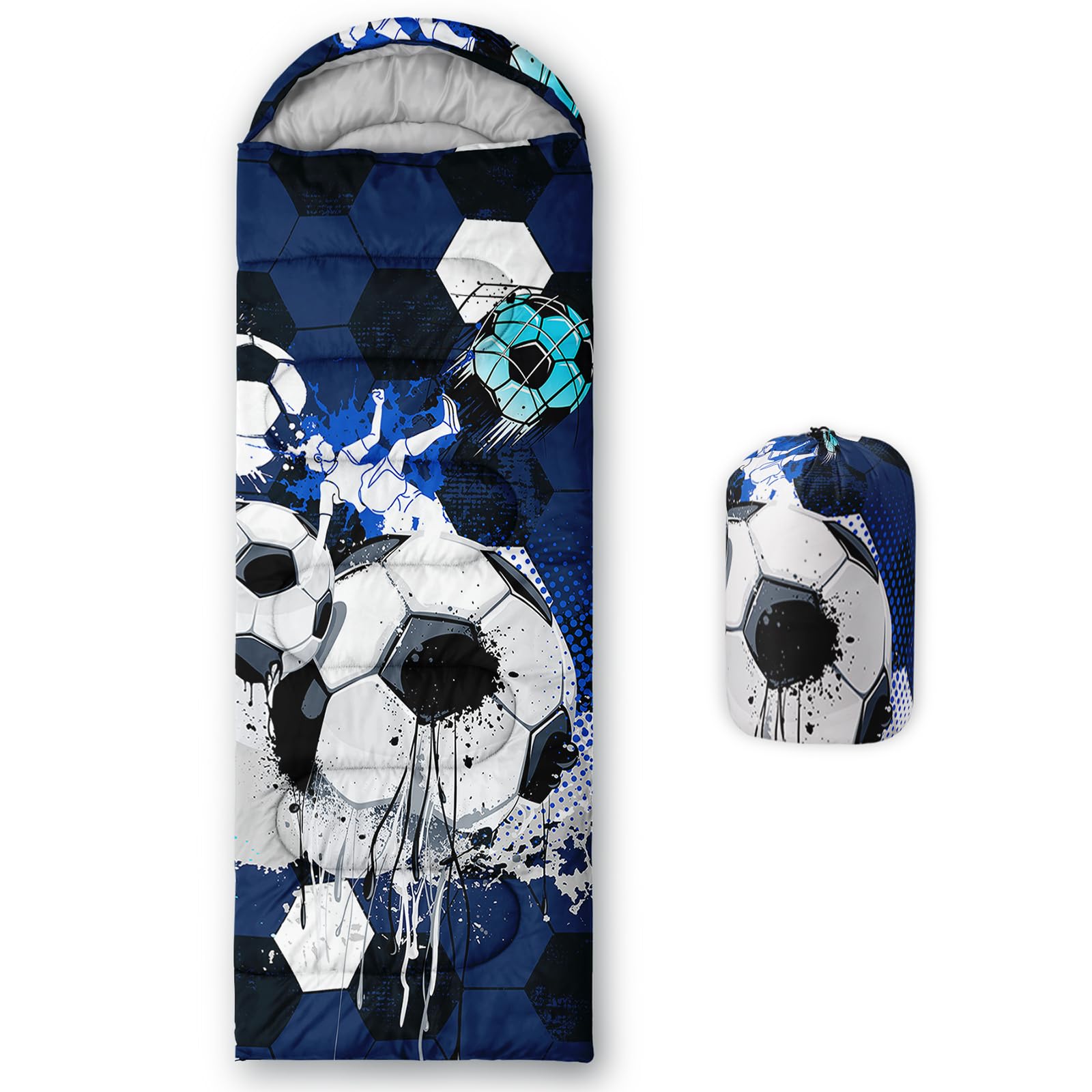 HOSIMA Kids Sleeping Bag for Boys Girls,Football Print-Lightweight Warm Portable Outdoor Indoor-Waterproof Cold Weather Resistant Sleeping Bag for Camping Hiking(Football-d)