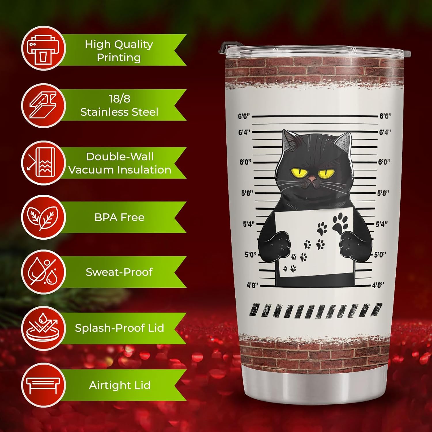 34HD Funny Black Cat Tumbler 20oz with Lid, Personal Stalker Feline Vacuum Insulated Coffee Mug, Horror Cup for Birthday, Cats Lovers Gifts for Him Her - Image 6