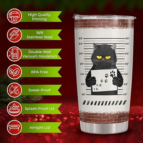 Vista 71 de Vaso de gato de terror con tapa, taza de película de terror de acero inoxidable de 20 onzas, taza de café única con gatos, Navidad, Halloween, Vaso